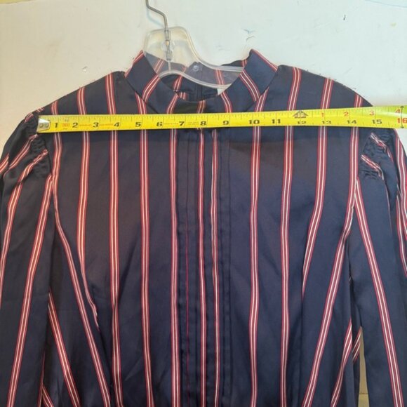 SANDRO Respect Striped Long Sleeve Preppy Satin Twill Belted Dress Lightweight - Picture 14 of 16